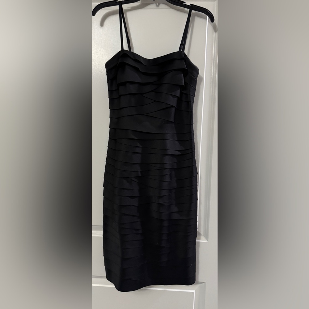 White House Black Market Black Strapless Tiered Sheath Dress
